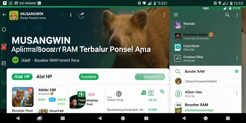 Screenshot utama MUSANGWIN menunjukkan antarmuka aplikasi Booster RAM yang menarik.