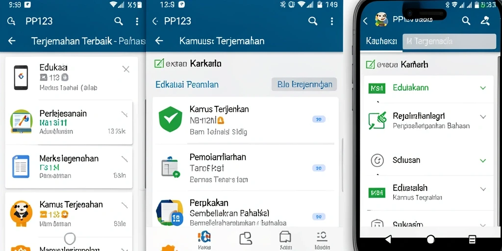Antarmuka intuitif PP123 dengan fitur terjemahan cepat.