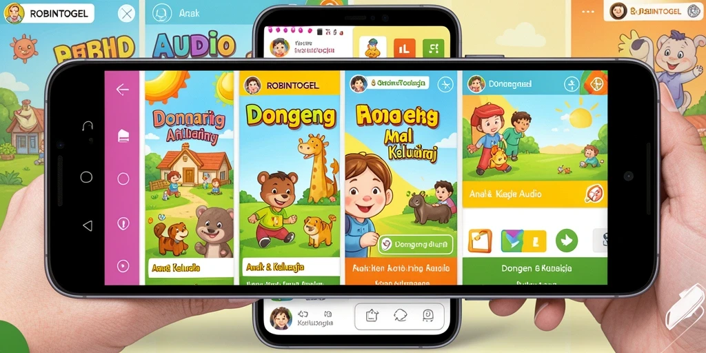 Tampilan antarmuka menawan aplikasi Dongeng Audio ROBINTOGEL.