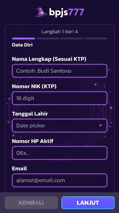 Tampilan halaman daftar bpjs777