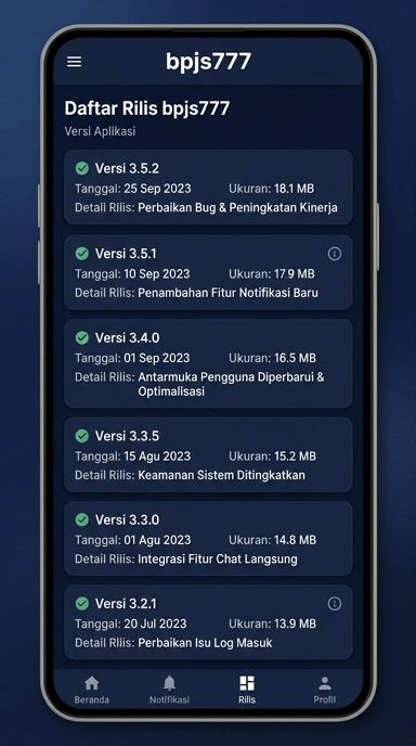 Tampilan riwayat versi bpjs777
